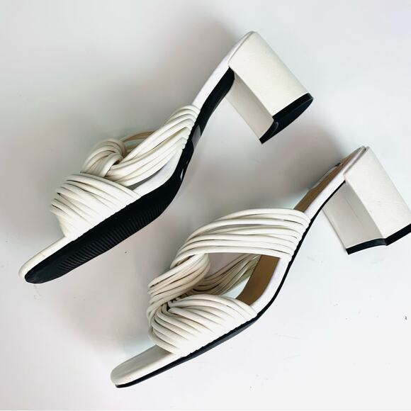 C Comfort White Twist Slide Heeled Sandals - Picture 1 of 7